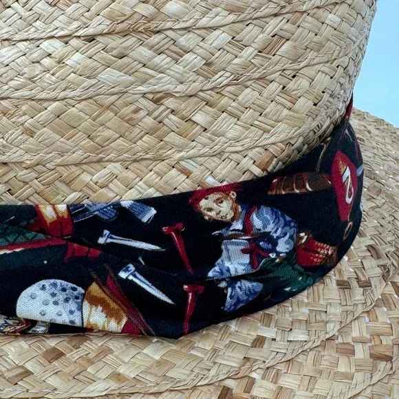 Mango Mango Straw Sun Hat Tan Golf Masters Novelty Print Band Made in USA Fedora